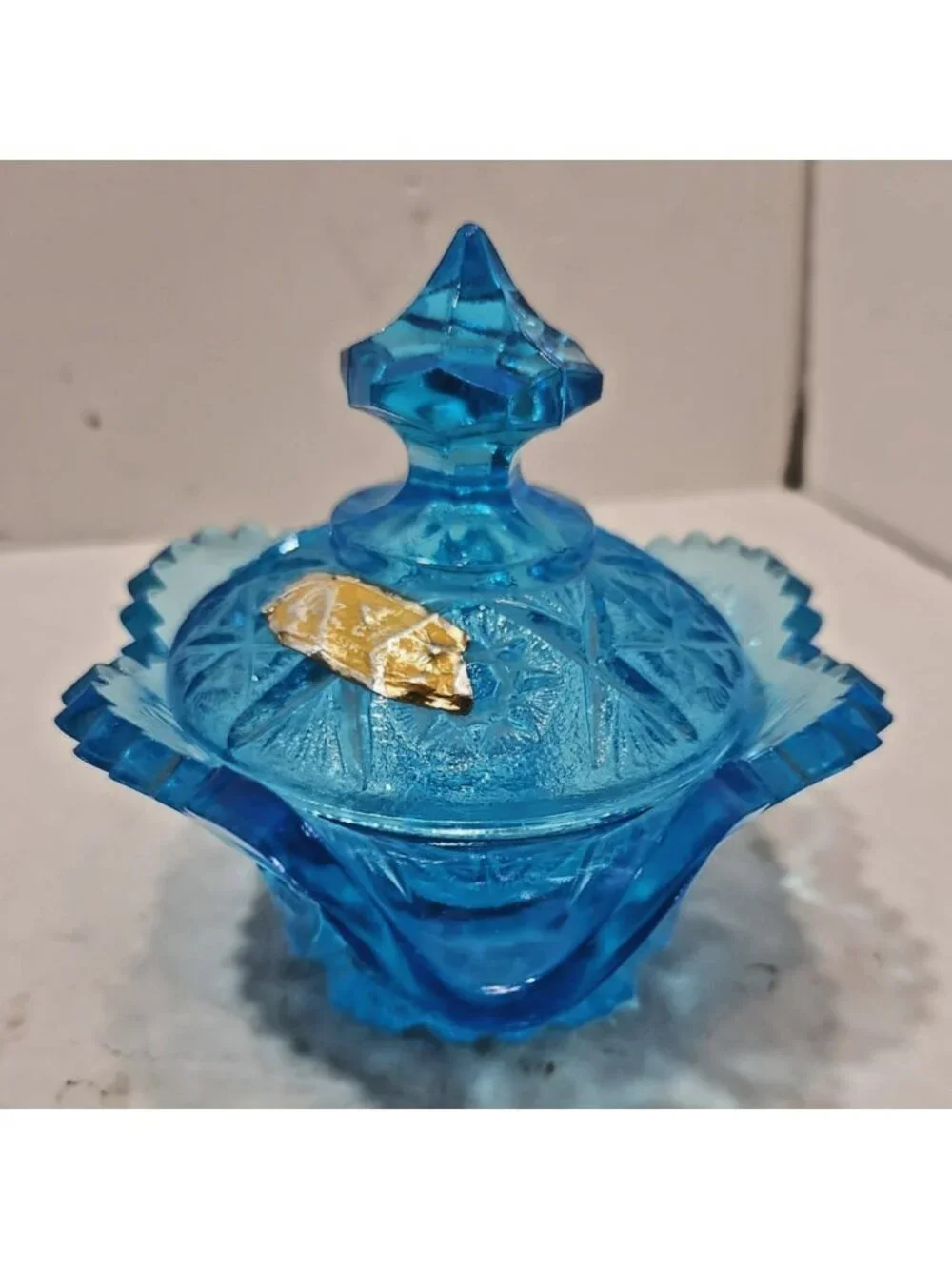 Vintage Kemple Wheaton Blue Aqua Star/Yutec Pattern Creamer With Lid
